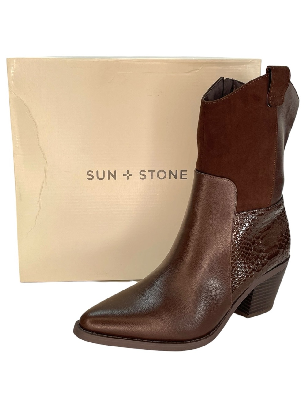 Sun + Stone Biancaa Brown Faux Leather Womens Ankle Boots Size 8.5M - Picture 12 of 12